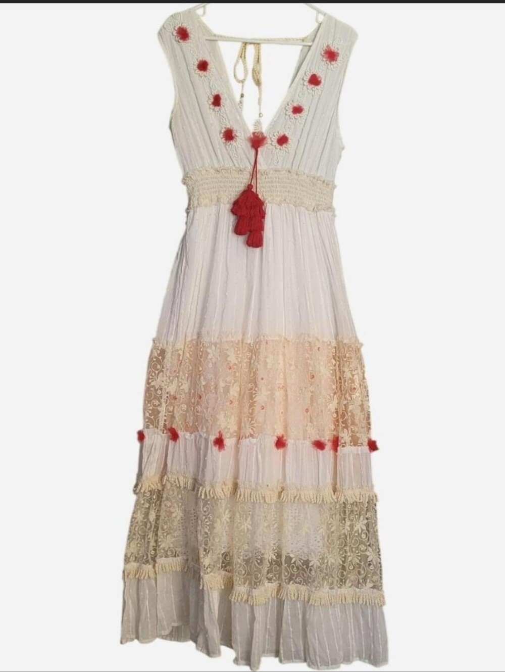 100% Cotton, lace, crochet, embroidered, beaded White maxi dress